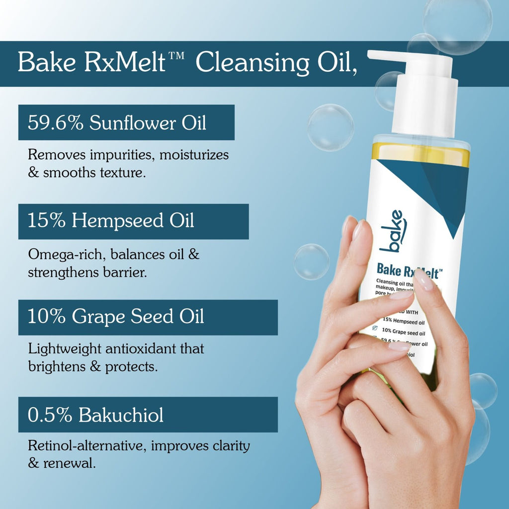 RxMelt Cleansing Oil with 15% Hempseed - Removes Waterproof Makeup, SPF & Pore Buildup