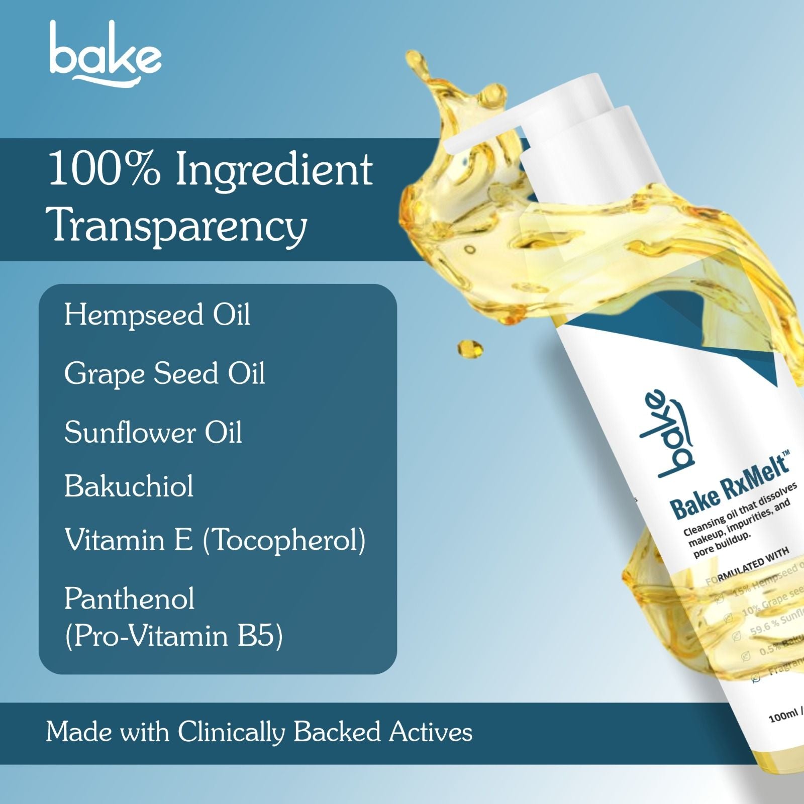 RxMelt Cleansing Oil with 15% Hempseed - Removes Waterproof Makeup, SPF & Pore Buildup