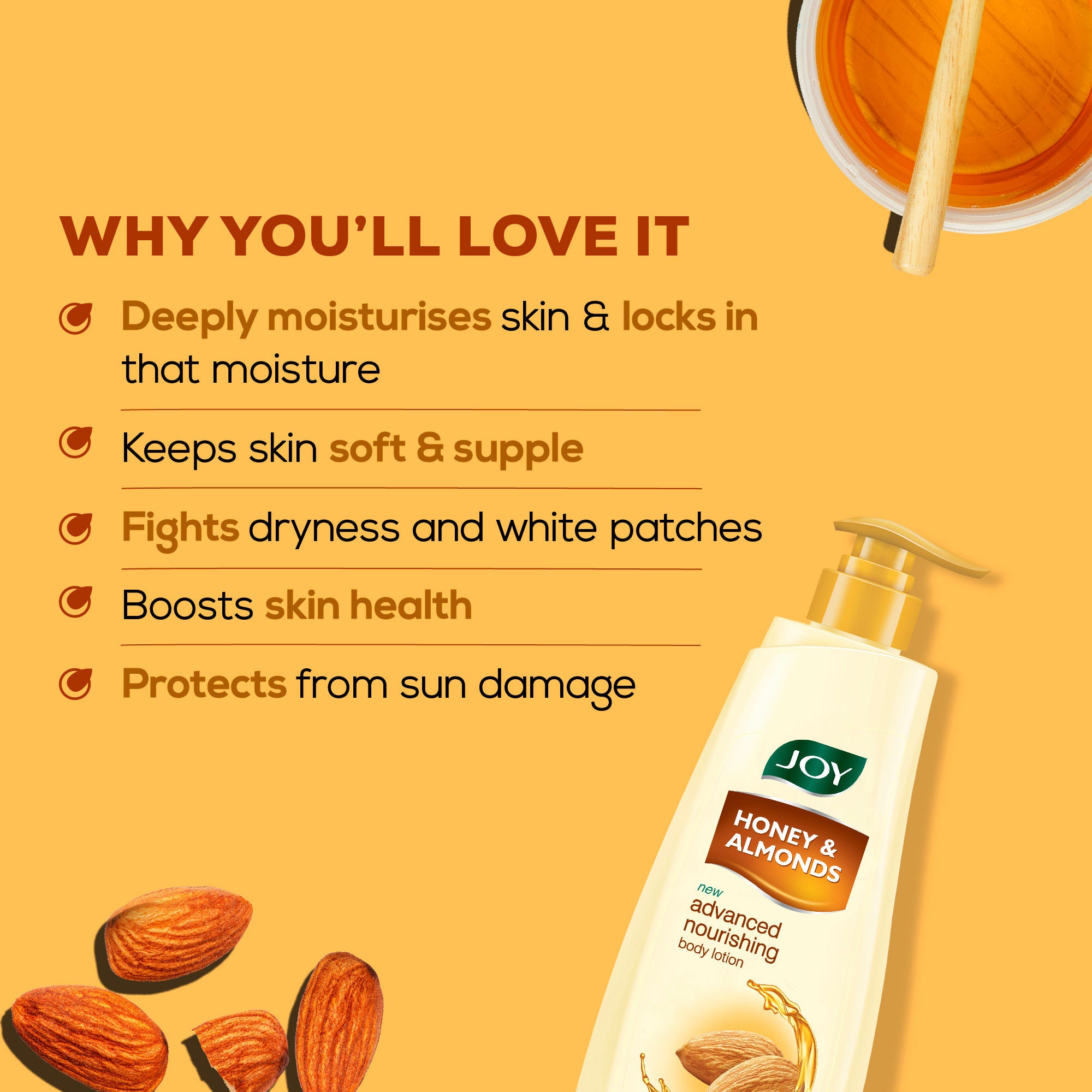 Honey & Almonds Lightweight Body Lotion with Shea Butter, Nourishing 24hr Care for Winter
