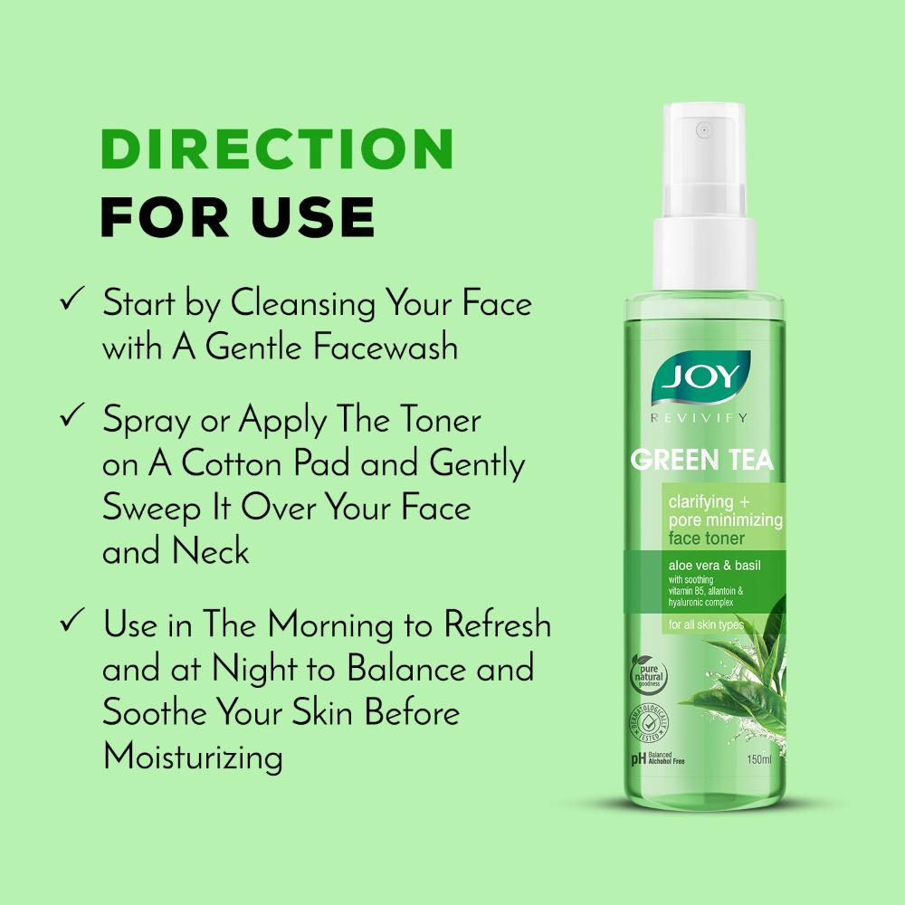 Green Tea Clarifying Face Toner with Aloe Vera - pH Balanced, Alcohol Free & For All Skin Types