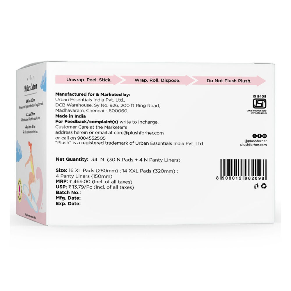 Sanitary Pads 100% Cotton Rash-Free - 16XL + 14XXL+ 4 Free Liners