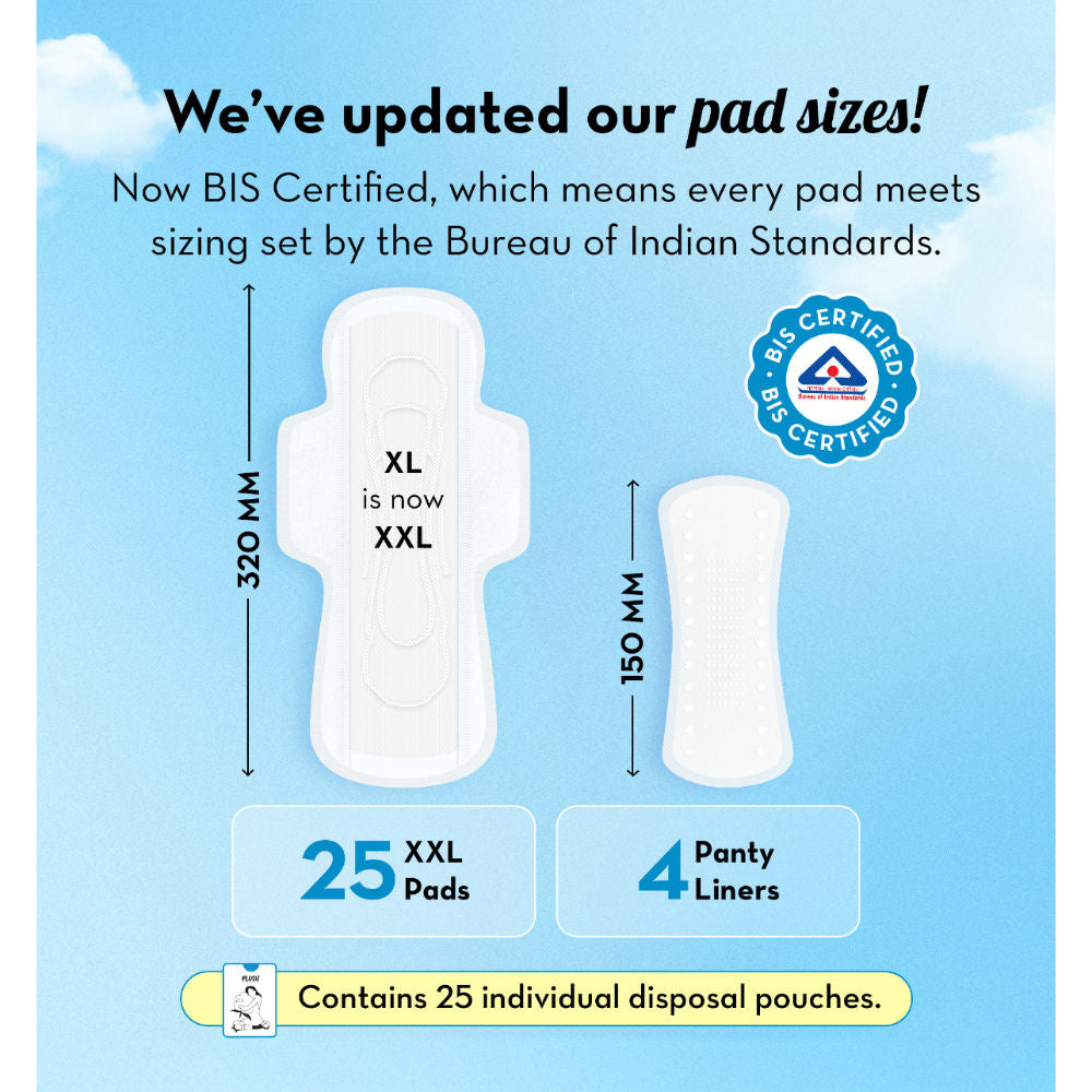 Sanitary Pads 100% Cotton Rash-Free - 25XXL + 4 Free Liners