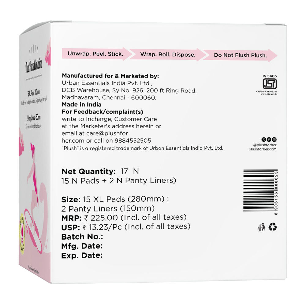 Sanitary Pads 100% Cotton rash-free 15XL + 2 free Liners