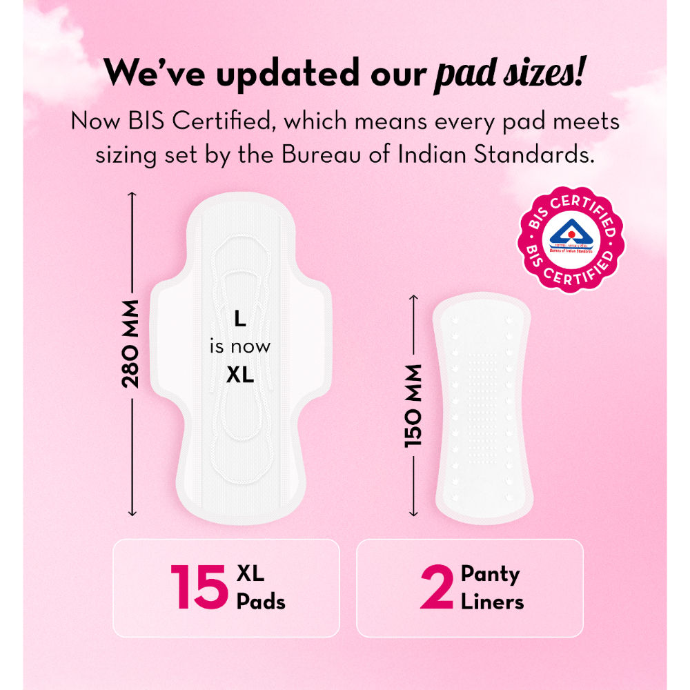 Sanitary Pads 100% Cotton rash-free 15XL + 2 free Liners