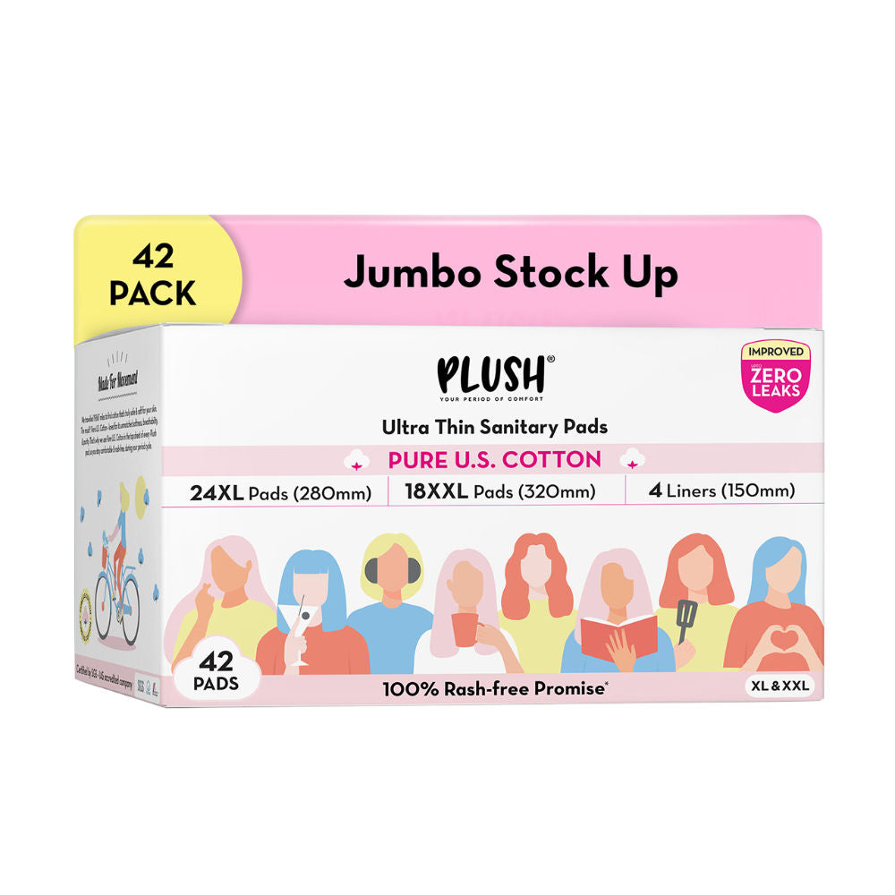 Sanitary Pads 100% Cotton Rash-Free - 24XL + 18XXL+ 4 Free Liners