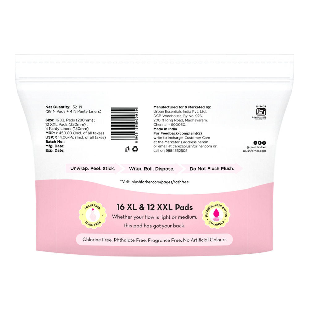 Sanitary Pads 100% Cotton Rash-Free | 16XL + 12XXL+ 4 Free Liners
