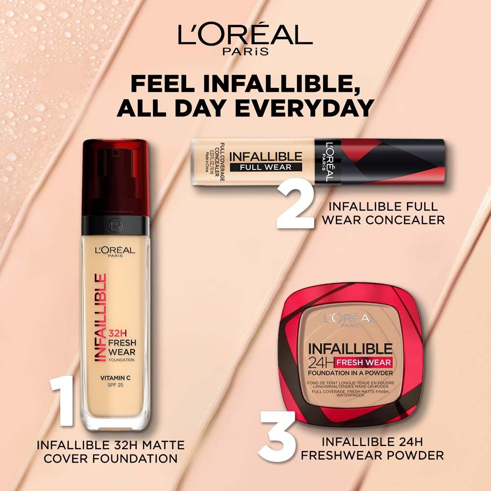 LOreal Paris Infallible Full Wear Concealer, Maximum Coverage, Sweat Proof & Heat Proof - Amber 312