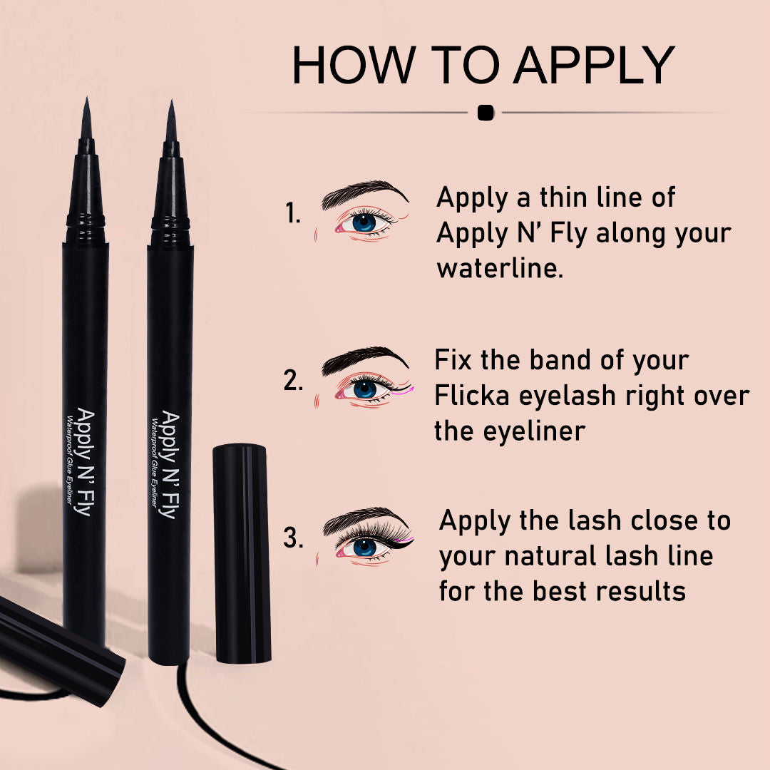 Apply N' Fly 2-in-1 Liquid Pen Glue & Eyeliner Long Lasting Intense Pigment - Black