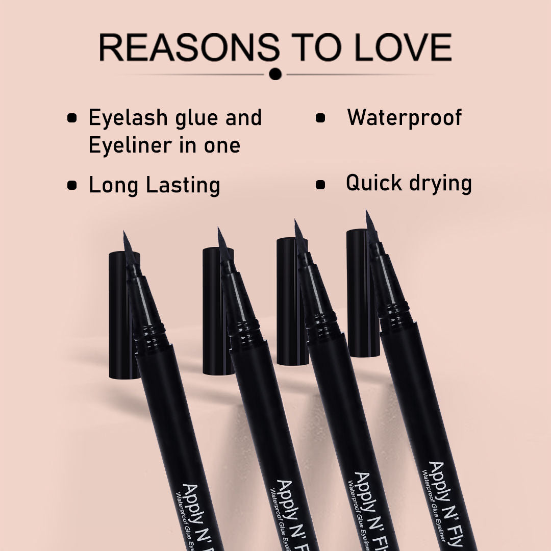 Apply N' Fly 2-in-1 Liquid Pen Glue & Eyeliner Long Lasting Intense Pigment - Black