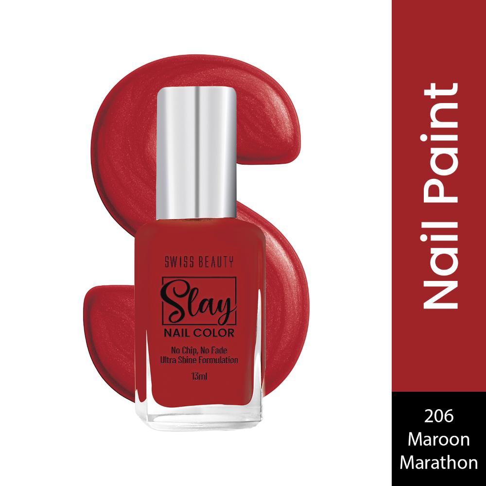 Slay Nail Color With Ultra Shine Formulation - 206 Maroon Marathon