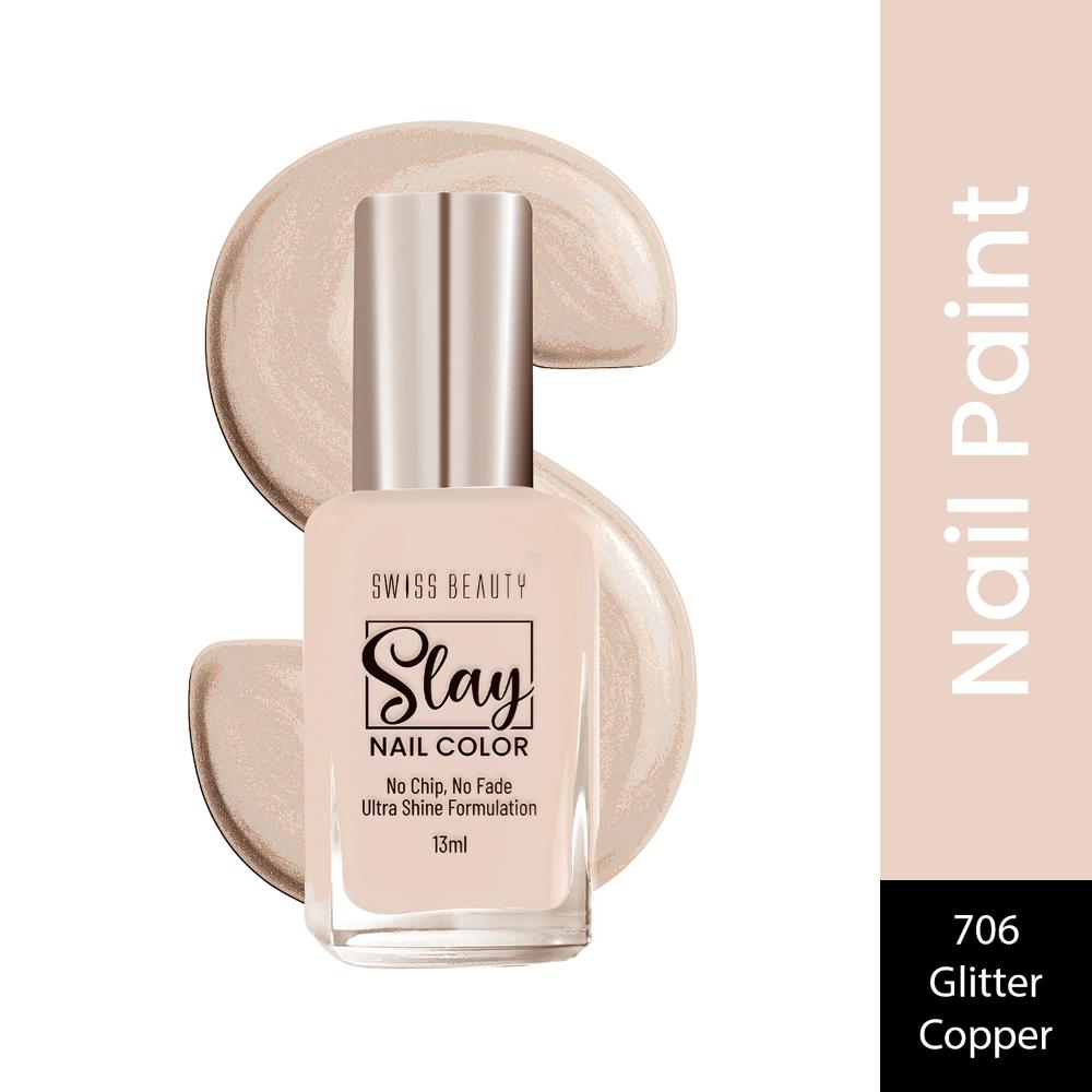 Slay Nail Color With Ultra Shine Formulation - 706 Glitter Copper