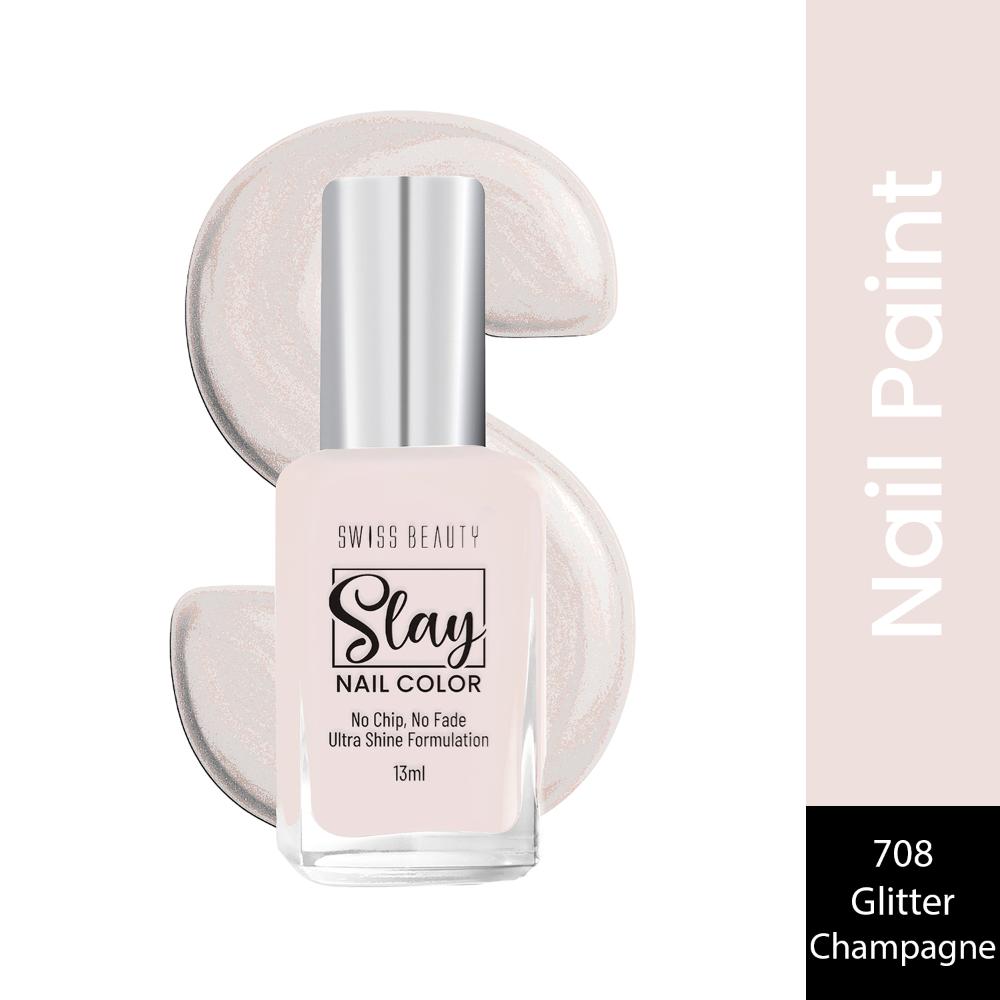 Slay Nail Color With Ultra Shine Formulation - 708 Glitter Champagne