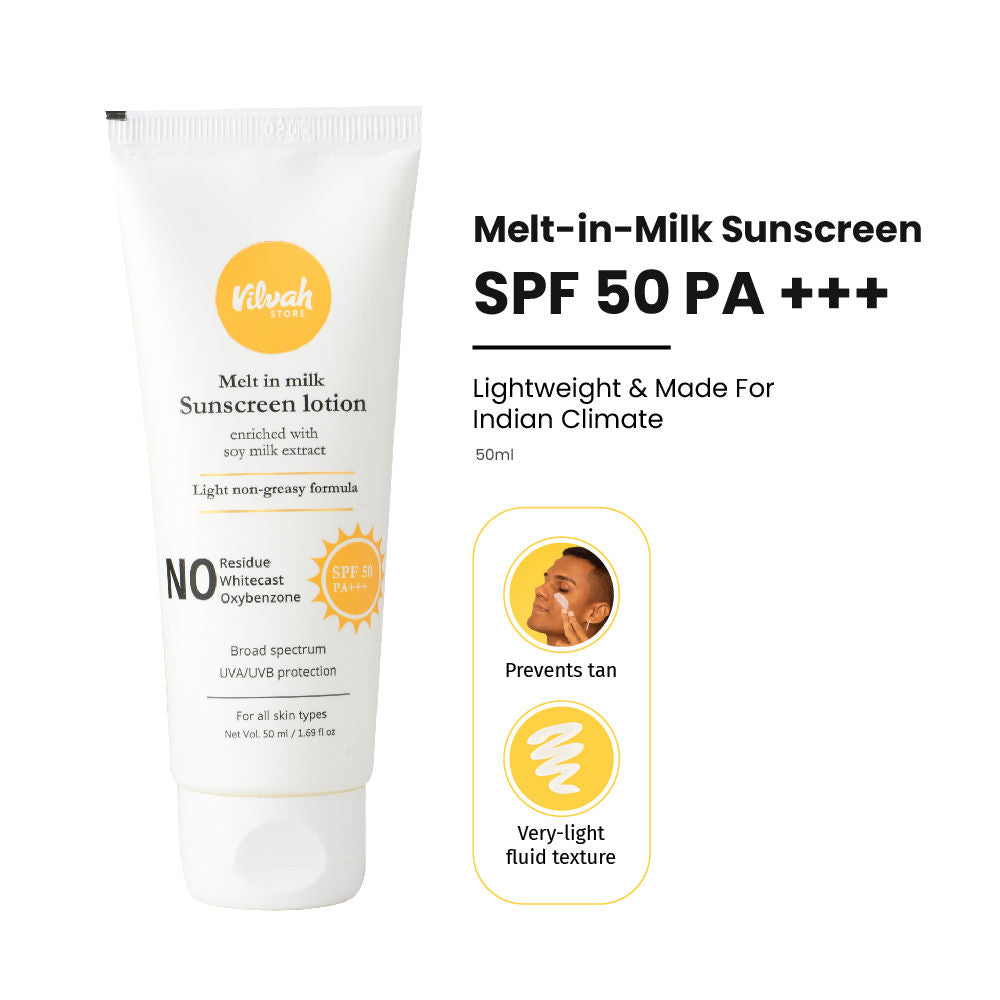 Melt-in-milk Sunscreen Acne Safe & Waterproof with SPF 50 PA+++ & No White Cast
