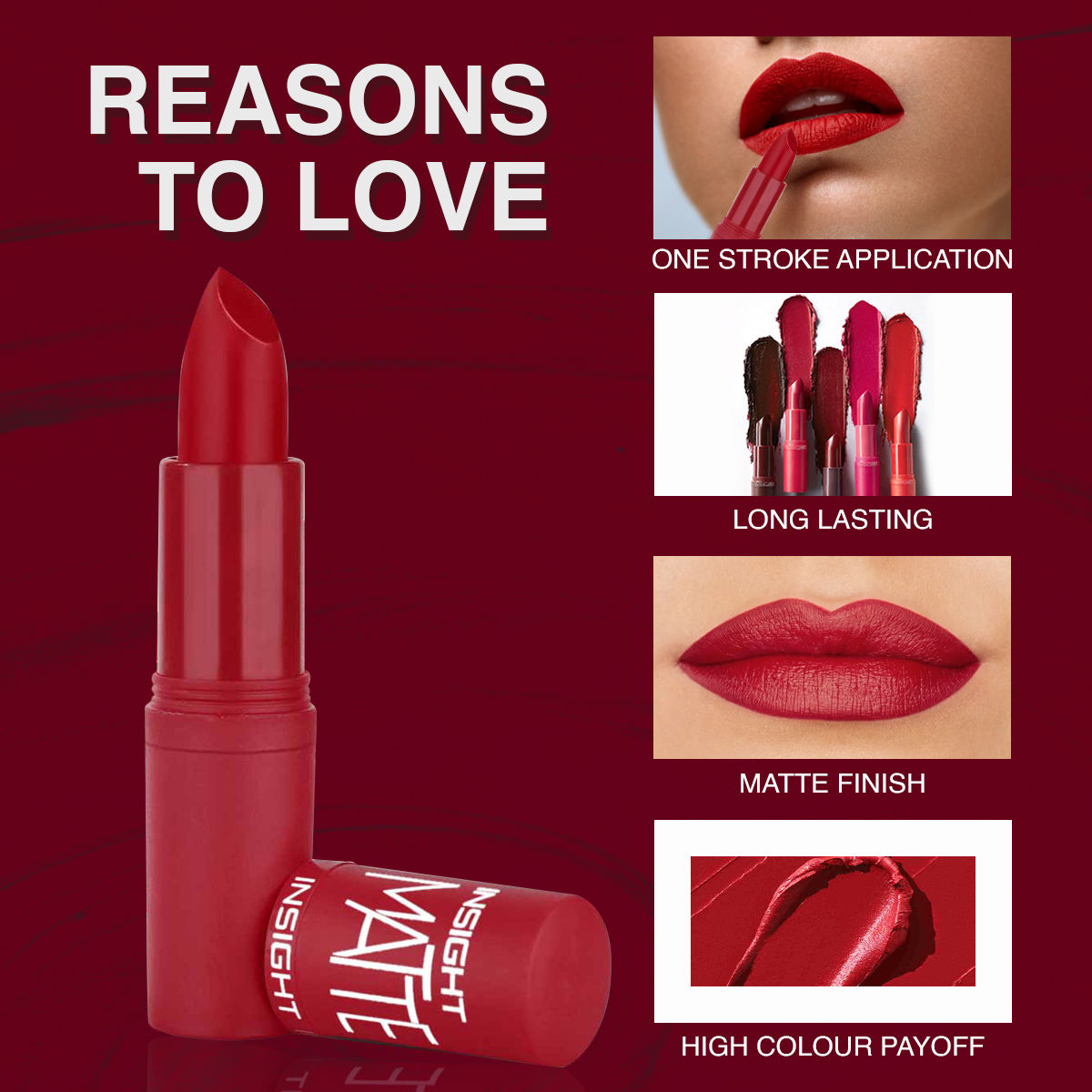 Matte Lipstick, 1 Stroke Application, Long Lasting