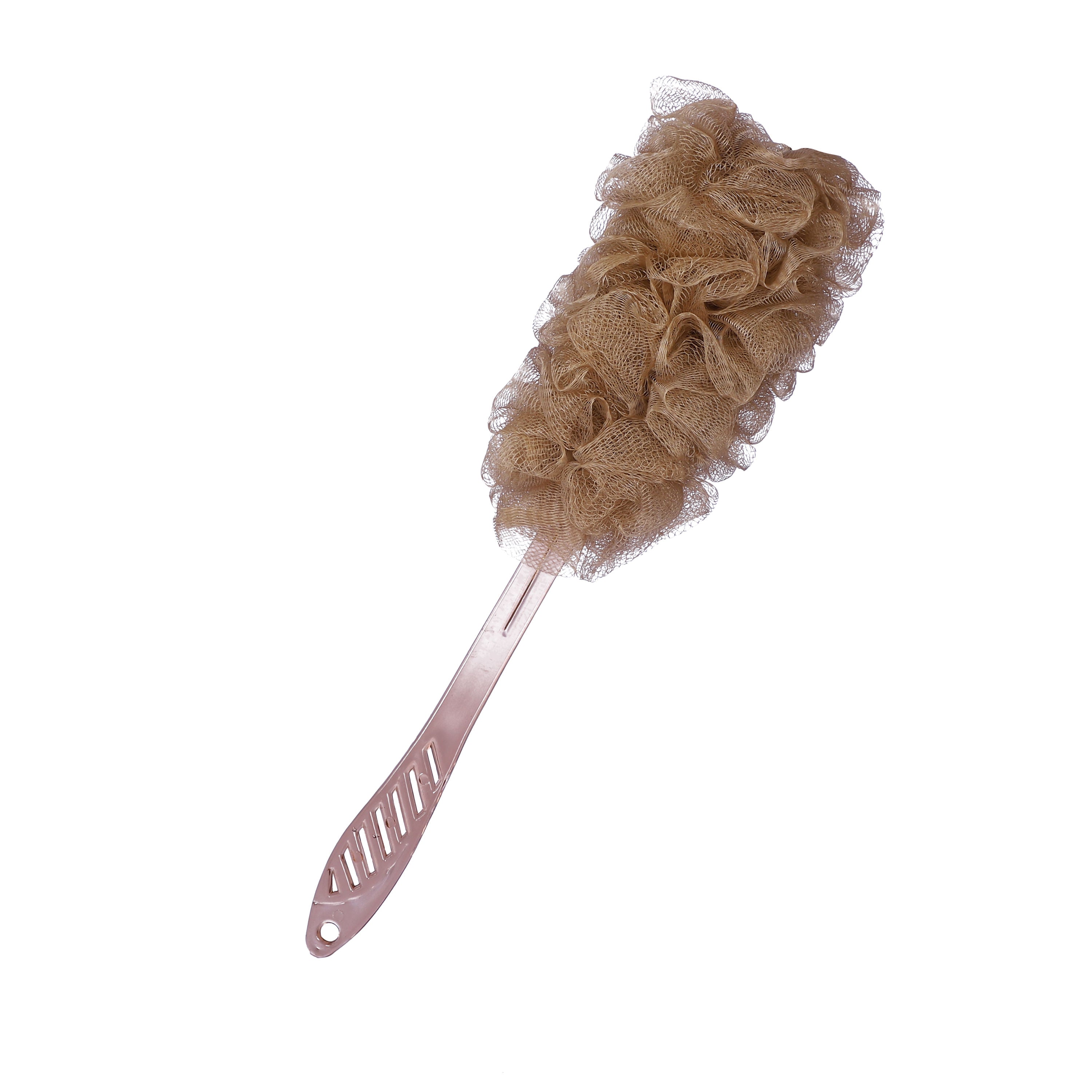 Bath Brush with Long Handle & Soft Nylon Mesh - Brown