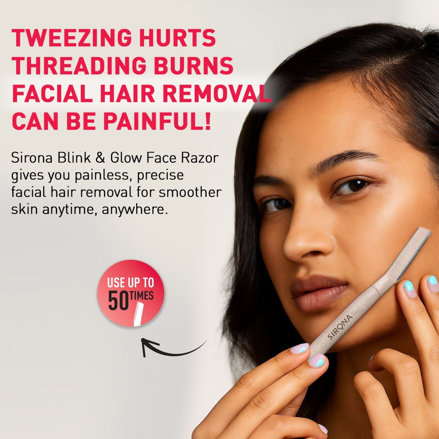 Blink and Glow Reusable Face & Eyebrow Razors for Women, Instant & Painless Hair Removal