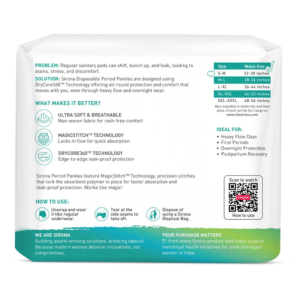 Disposable Period Panties, S-M (22-30 inch) 360° Coverage, Leakage Protection for Heavy Flow