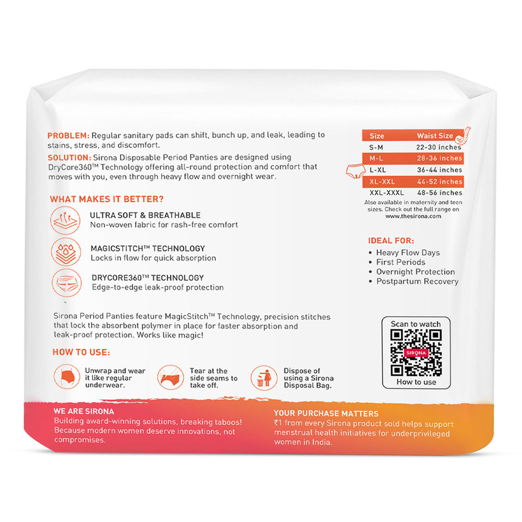 Disposable Period Panties, L-XL (36-44 inch) 360° Coverage, Leakage Protection for Heavy Flow