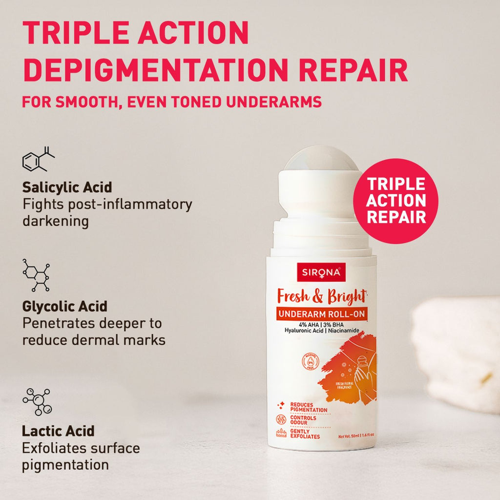 5% AHA, 3% BHA Underarm Roll-On, Treats Pigmentation & Odour - Hyaluronic Acid & Niacinamide