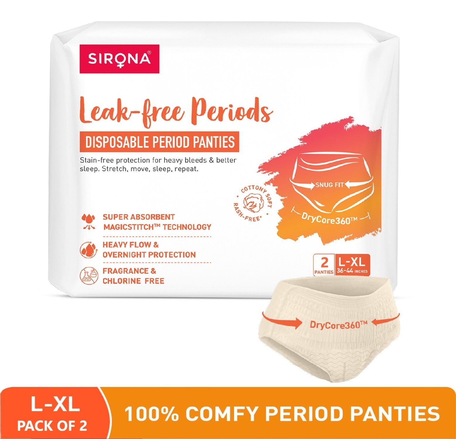 Disposable Period Panties, L-XL (36-44 in.) 360° Coverage, Leakage Protection for Heavy Flow