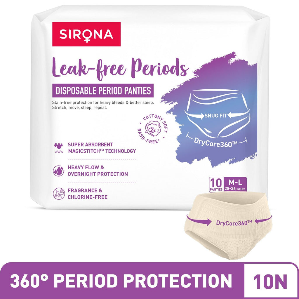 Disposable Period Panties, M-L (28-36 inch) 360° Coverage, Leakage Protection for Heavy Flow