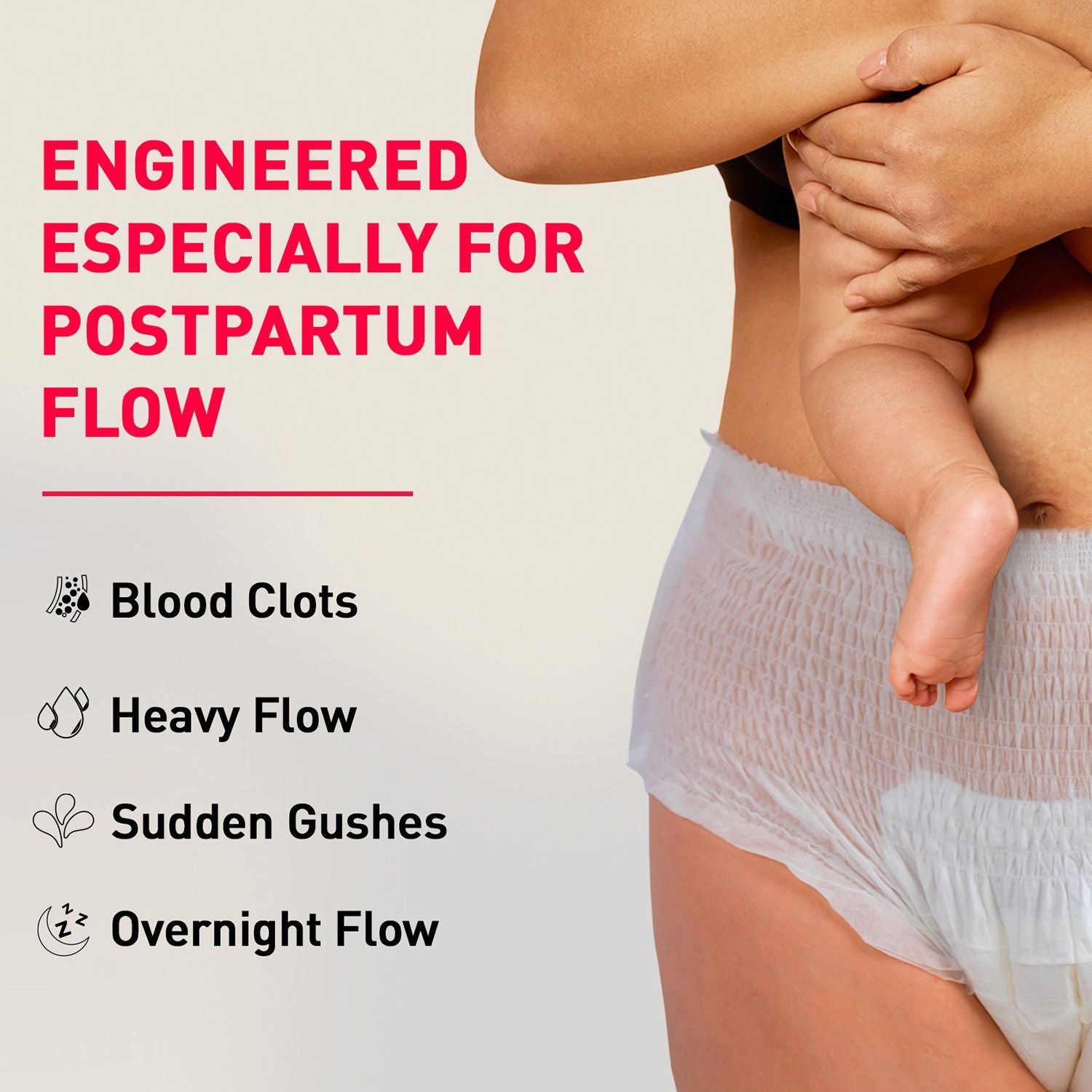 Maternity Panties L-XL (32-44 Inch) For Postpartum Flow, Leak Free, Super Absorbent