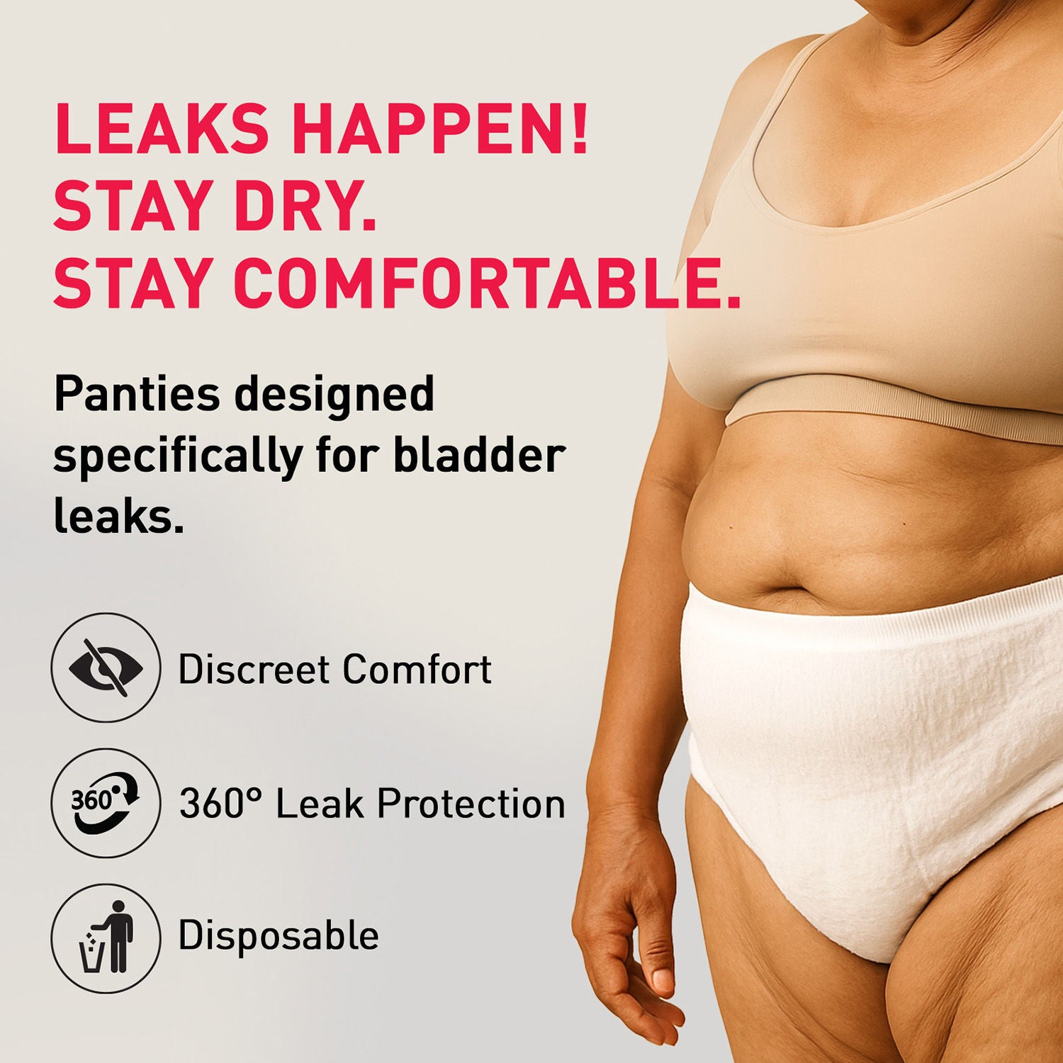 Incontinence Panties, M-L (28-26 in.) Bladder Leak Protection, 360° Coverage, Comfortable Fit