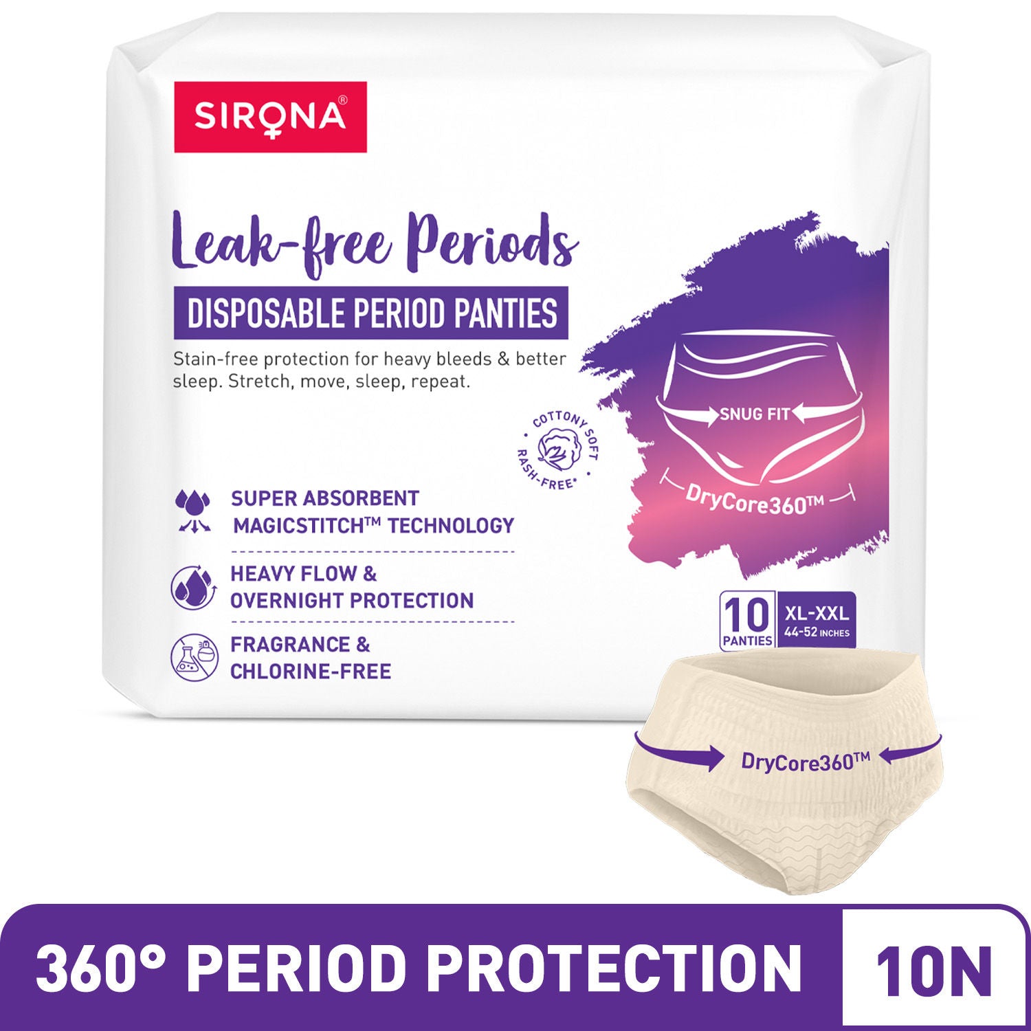 Disposable Period Panties, XL-2XL (44-52 in) 360° Coverage, Leakage Protection for Heavy Flow