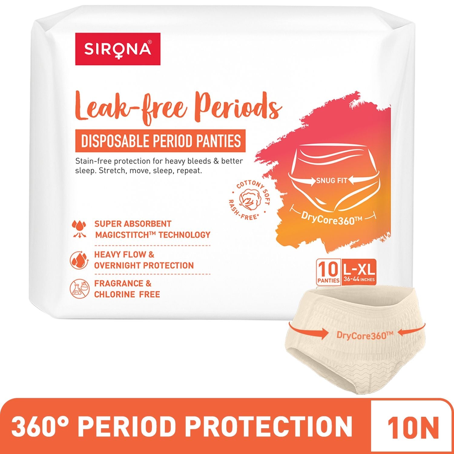 Disposable Period Panties, L-XL (36-44 inch) 360° Coverage, Leakage Protection for Heavy Flow
