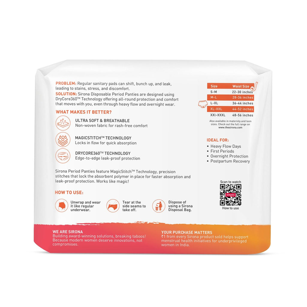 Disposable Period Panties, L-XL (36-44 inch) 360° Coverage, Leakage Protection for Heavy Flow