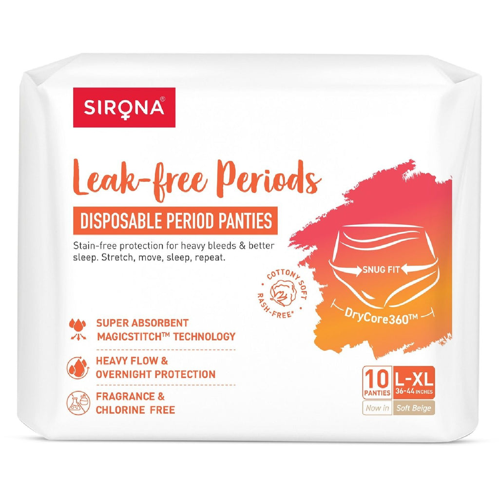 Disposable Period Panties, L-XL (36-44 inch) 360° Coverage, Leakage Protection for Heavy Flow