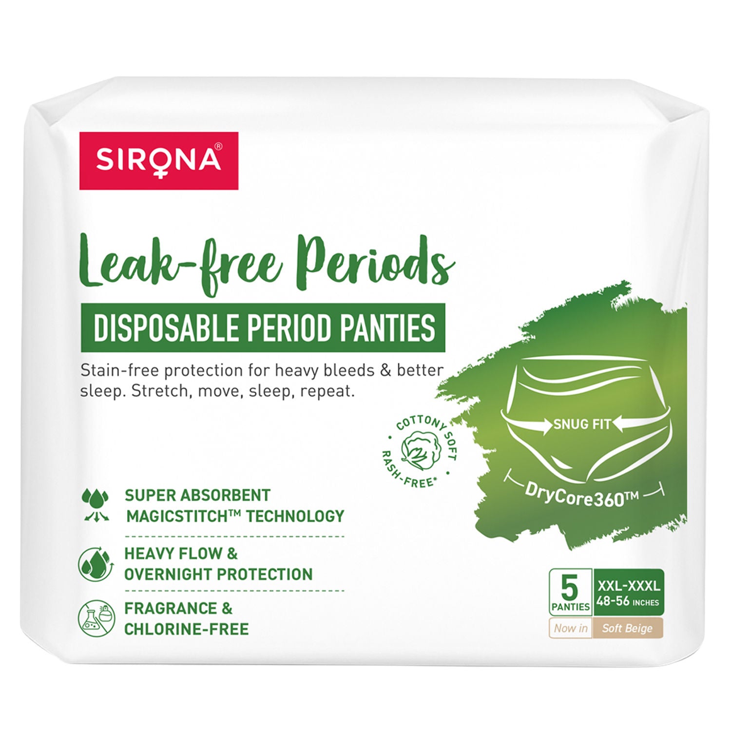 Disposable Period Panties 2XL-3XL (48-56 in) 360° Coverage, Leakage Protection for Heavy Flow