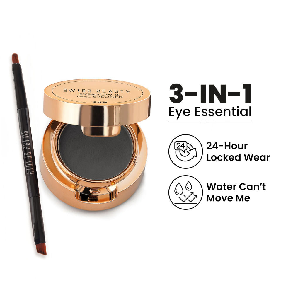 3 In 1 Eyeliner, Eyebrow Filler and Kajal , 24-Hour Stay ,Waterproof