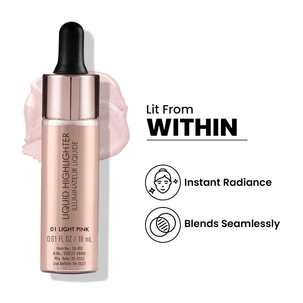 Drop and Glow Liquid Highlighter , Shimmer Shine , Dewy Finish - 01 Light Pink