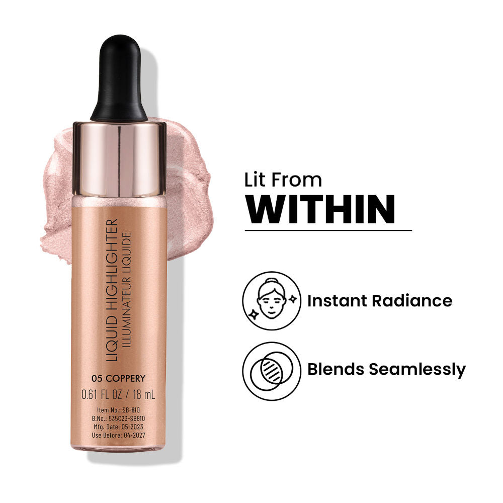 Drop and Glow Liquid Highlighter , Shimmer Shine , Dewy Finish - 05 Coppery