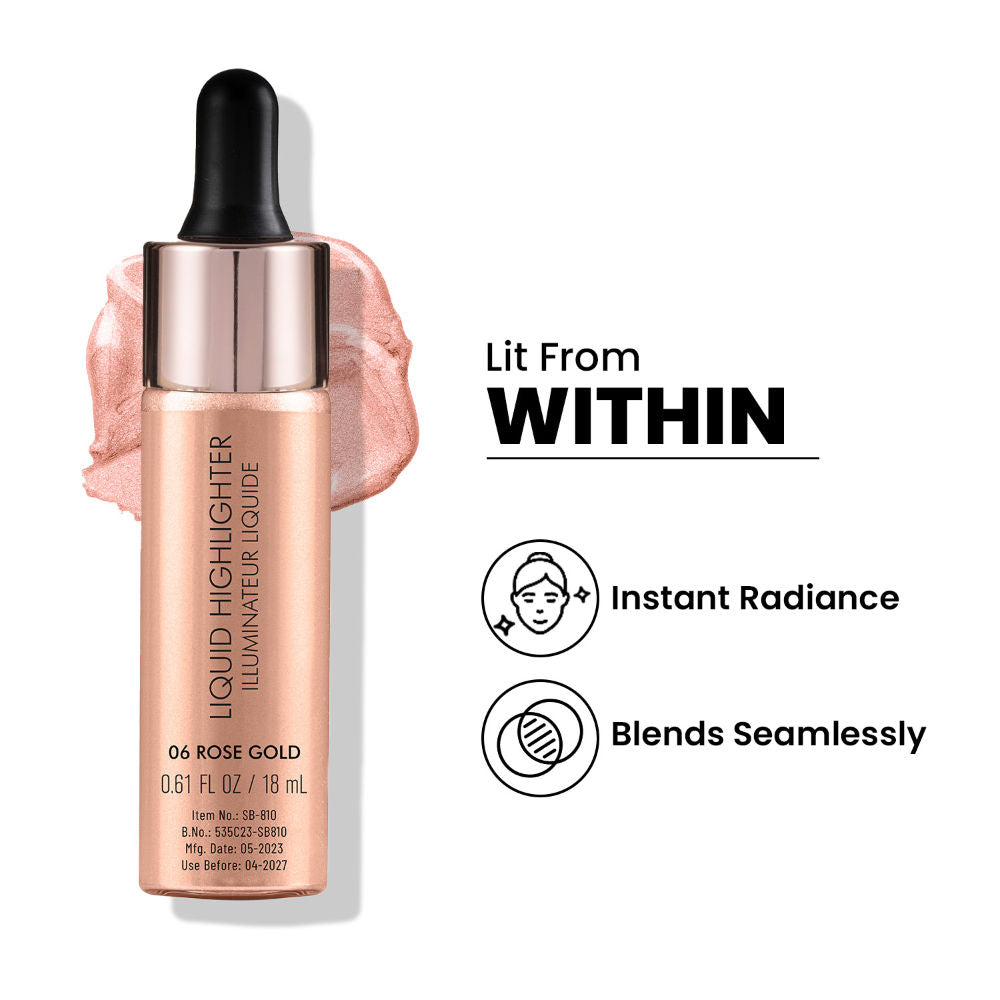 Drop and Glow Liquid Highlighter , Shimmer Shine , Dewy Finish - 06 Rose Gold