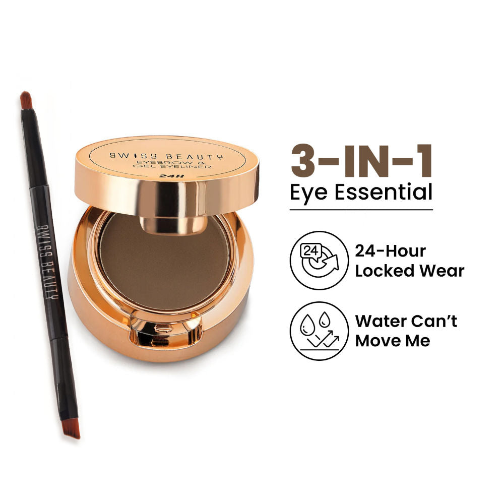 3 In 1 Eyeliner, Eyebrow Filler and Kajal , 24-Hour Stay ,Waterproof - 02 Brown