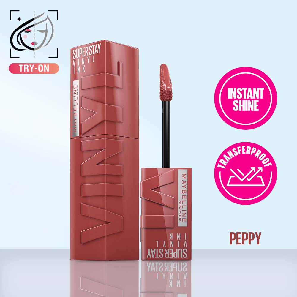 Super Stay Vinyl Ink Liquid Lipstick, Instant Shine Lasts Up To 16H - Peppy