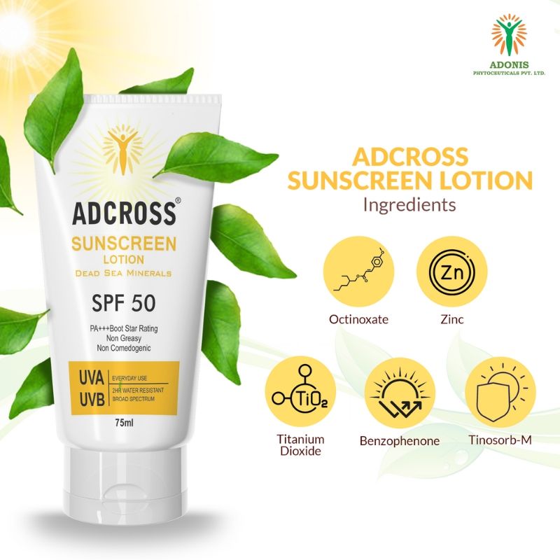 Unisex Adcross Sunscreen Lotion Spf 50 With Vitamin C&E For Uv Protection & Skin Nourishment