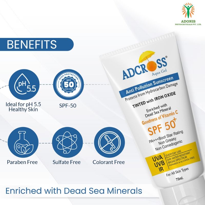 Unisex Adcross Aqua Gel Sunscreen With SPF 50+ & Iron Oxide For UV Protection, Anti Pollution