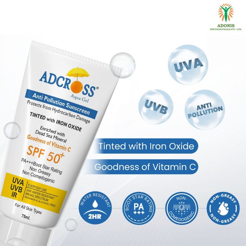 Unisex Adcross Aqua Gel Sunscreen With SPF 50+ & Iron Oxide For UV Protection, Anti Pollution