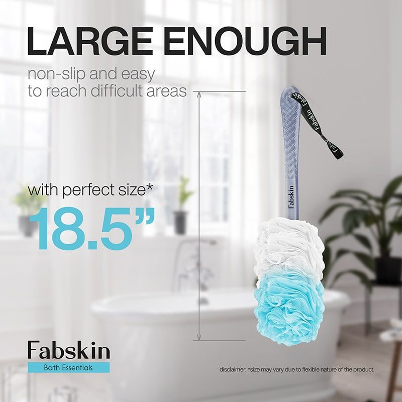 Loofah Duo Pack- Bath Brush With Long Handle & Round Loofah- For Men & Women- Blue & White