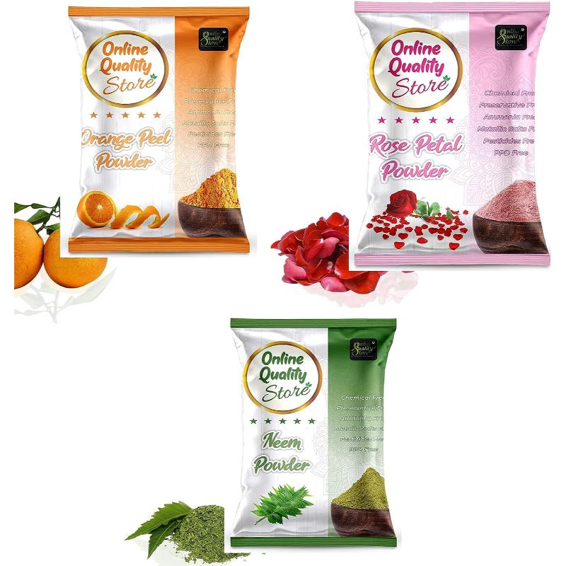 Neem Powder, Rose Powder & Orange Peel Powder for Hair & Skin