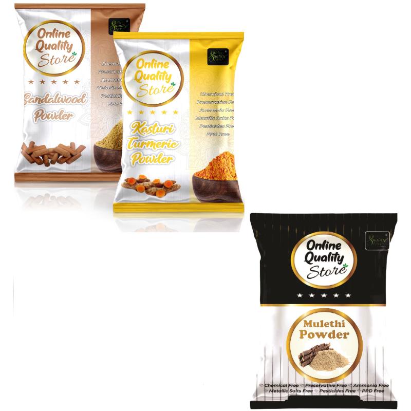 Kasturi Turmeric Powder, Sandalwood Powder & Mulethi Powder for Hair & Skin