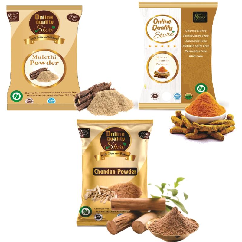 Kasturi Turmeric Powder, Chandan Powder & Mulethi Powder for Hair & Skin