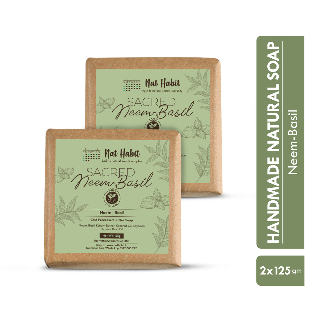Cold Processed Neem Basil Butter Bath Soap- Antibacterial, Dark Spots, De-Tan & Handmade