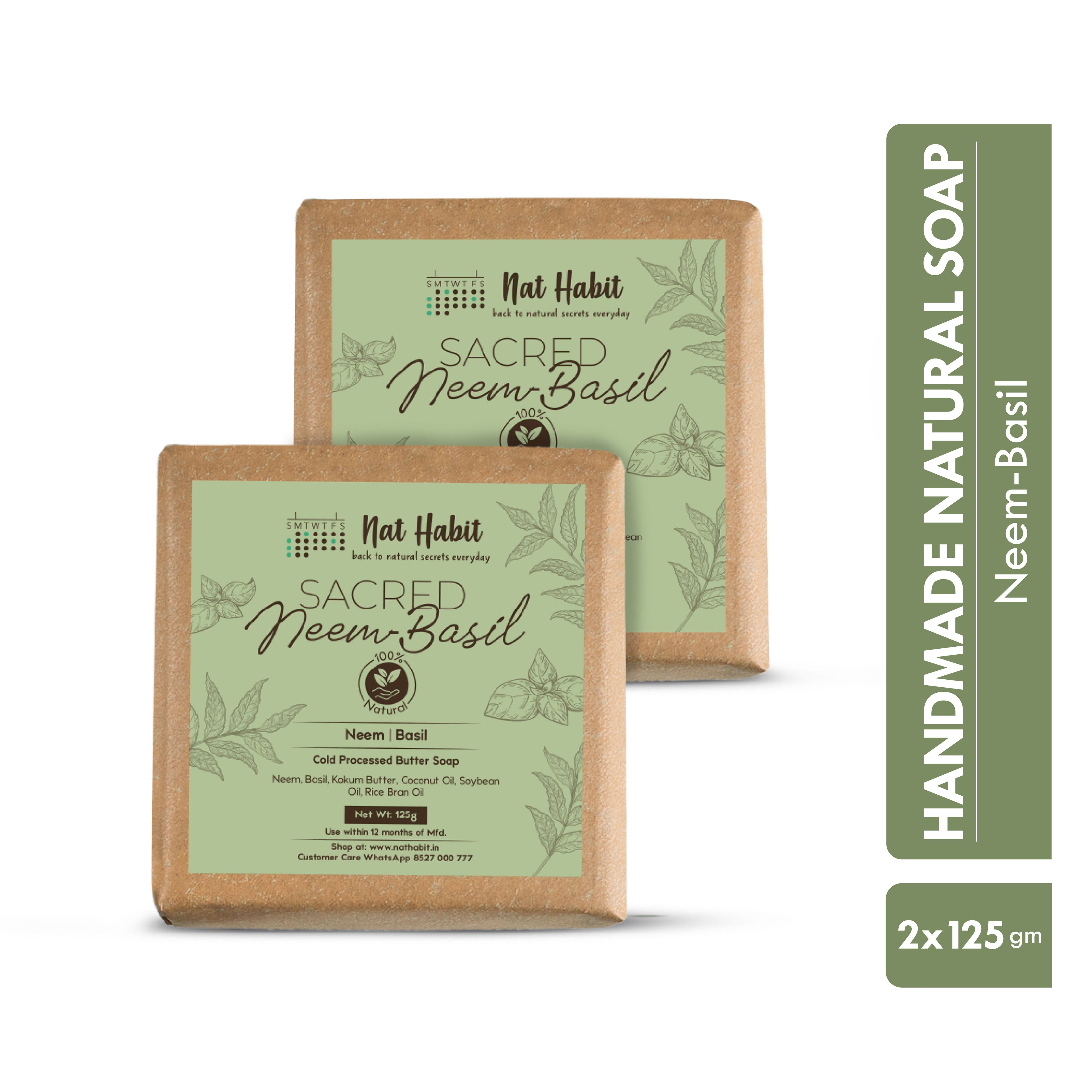 Cold Processed Neem Basil Butter Bath Soap- Antibacterial, Dark Spots, De-Tan & Handmade