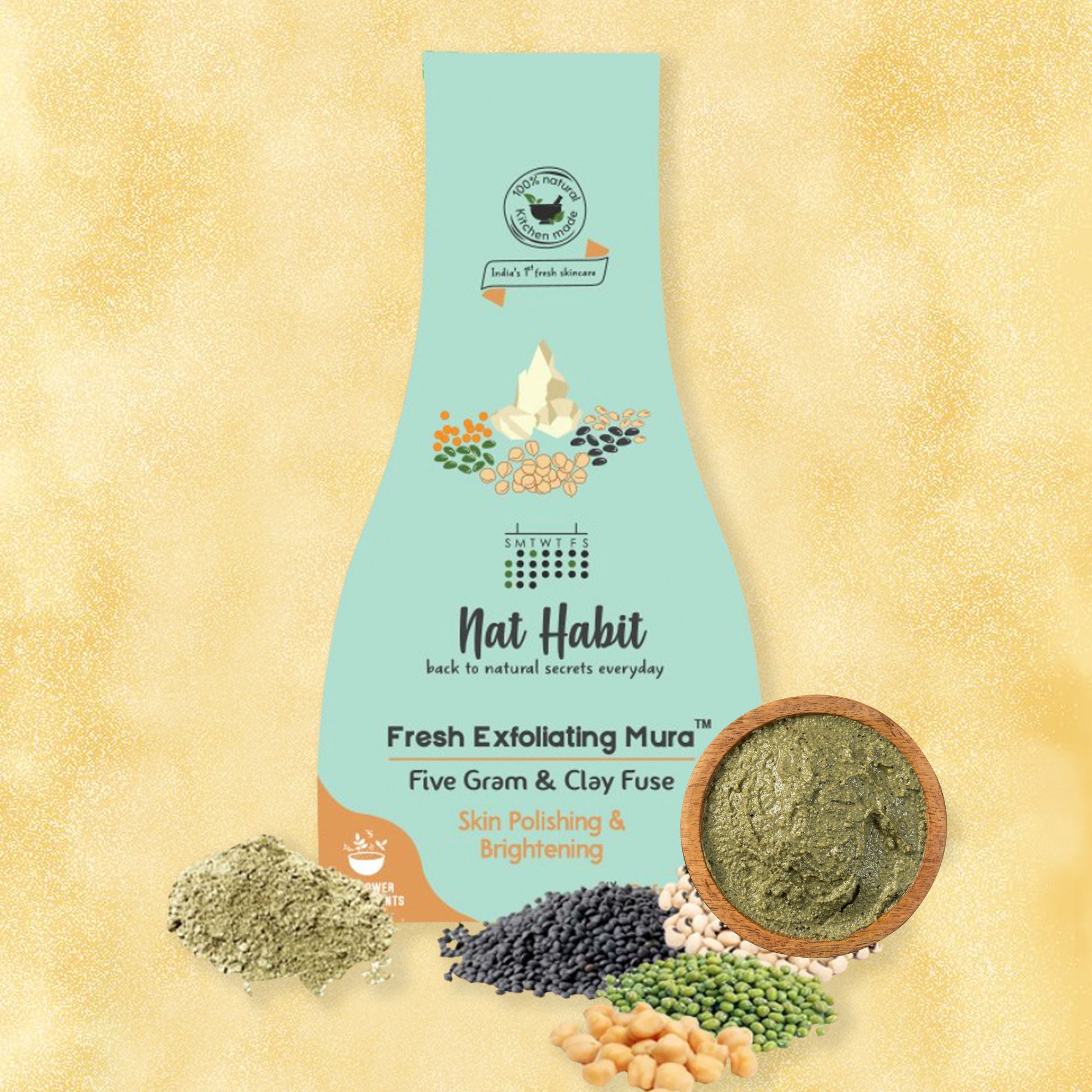 Five Gram & Clay Mura, Face Scrub for Skin Polishing & Brightening with Pulses & Protein