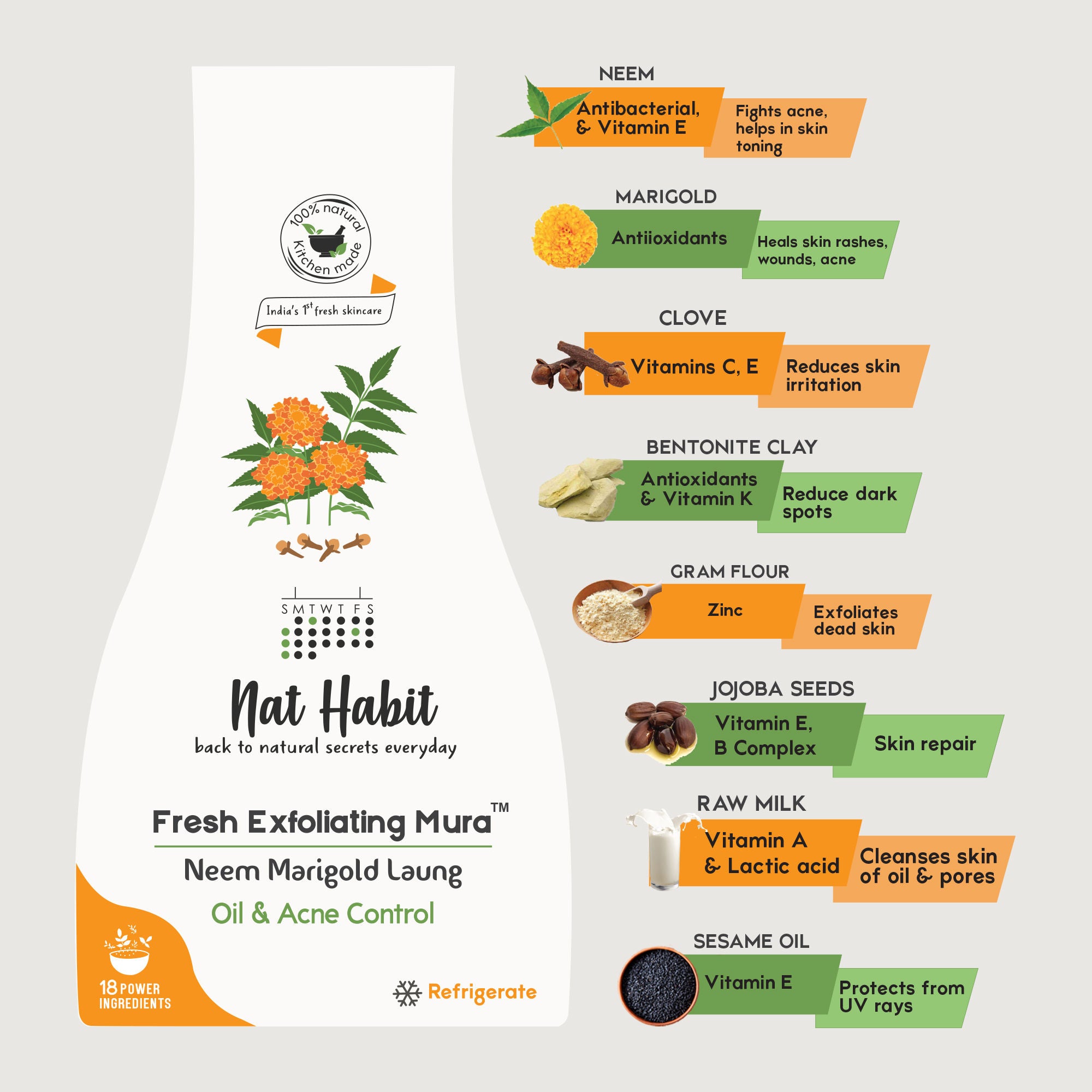 Neem Marigold Laung Exfoliating Mura, Ayurveda Face Cleansing Scrub for Acne, Oily Skin