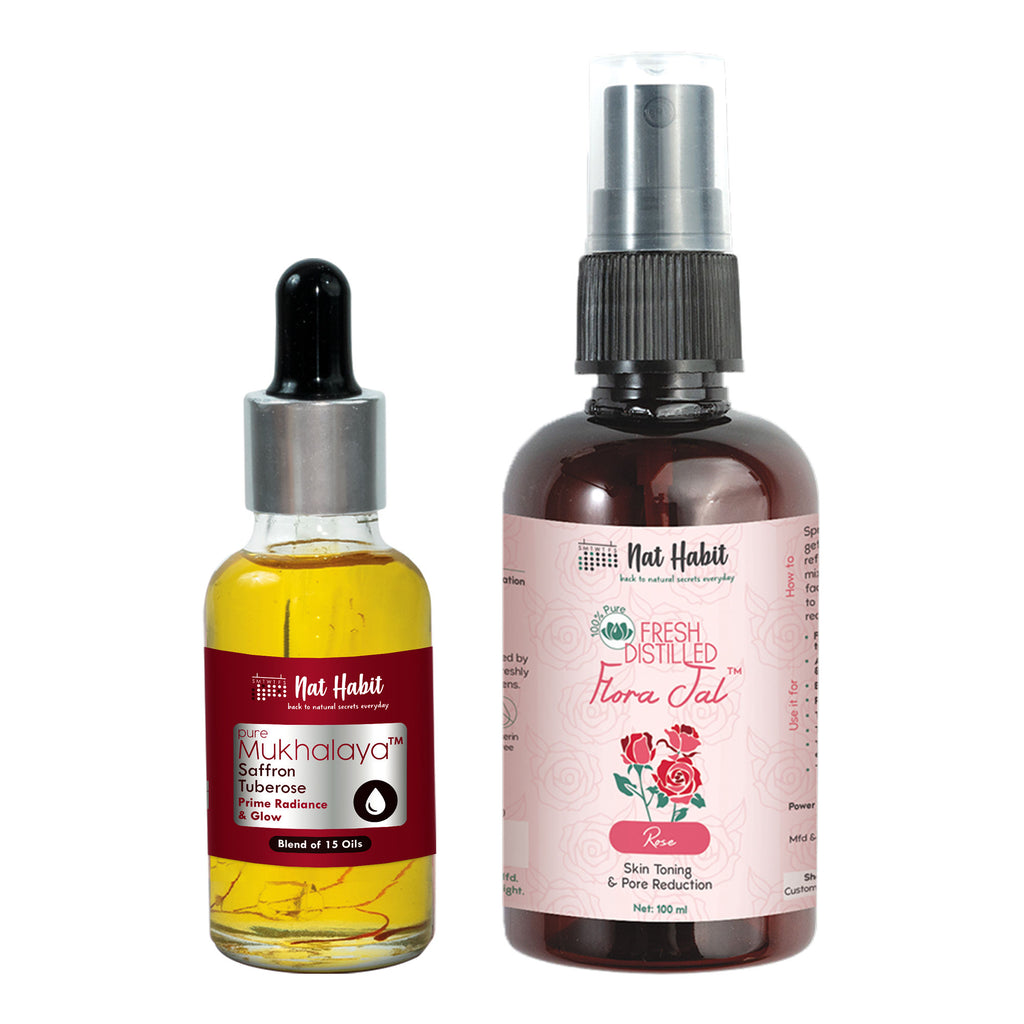 Pure Mukhalaya Saffron Tuberose Facial Oil & Floral Jal Rose Water Toner